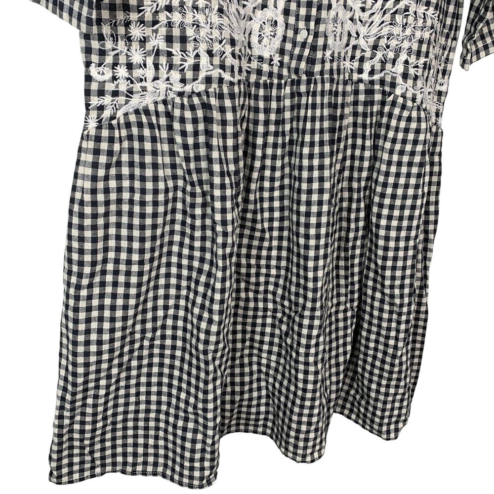 Philosophy Black White Gingham Embroidered Shirt Dress Pockets M Cottagecore - Picture 5 of 8